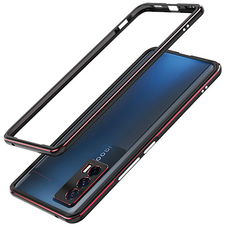 Handyhülle Hülle Luxus Aluminium Metall Rahmen Tasche JZ1 für Vivo iQOO 7 India 5G Rot und Schwarz