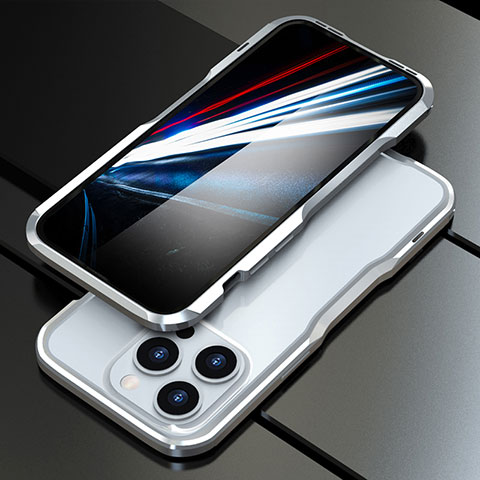 Handyhülle Hülle Luxus Aluminium Metall Rahmen Tasche LF1 für Apple iPhone 14 Pro Max Silber