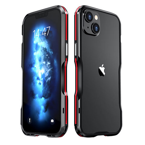 Handyhülle Hülle Luxus Aluminium Metall Rahmen Tasche LF2 für Apple iPhone 14 Plus Rot und Schwarz