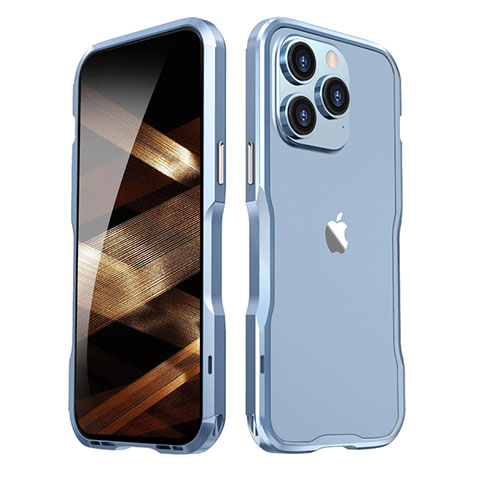 Handyhülle Hülle Luxus Aluminium Metall Rahmen Tasche LF2 für Apple iPhone 14 Pro Max Blau