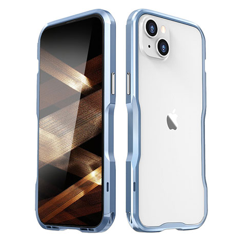 Handyhülle Hülle Luxus Aluminium Metall Rahmen Tasche LF2 für Apple iPhone 15 Plus Blau