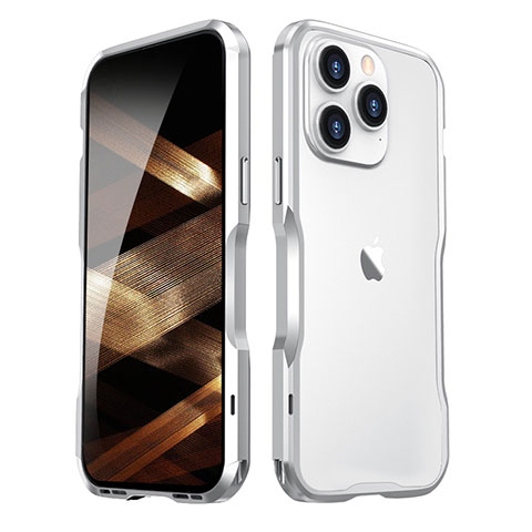 Handyhülle Hülle Luxus Aluminium Metall Rahmen Tasche LF2 für Apple iPhone 15 Pro Max Silber