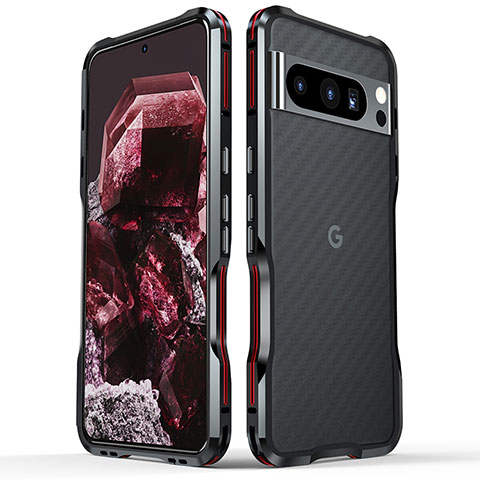 Handyhülle Hülle Luxus Aluminium Metall Rahmen Tasche LF2 für Google Pixel 8 Pro 5G Rot und Schwarz