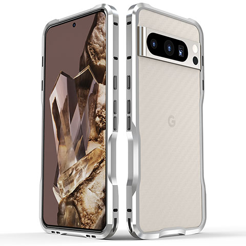 Handyhülle Hülle Luxus Aluminium Metall Rahmen Tasche LF2 für Google Pixel 8 Pro 5G Silber