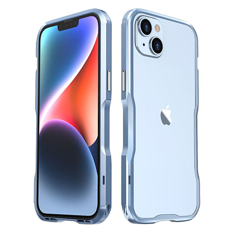 Handyhülle Hülle Luxus Aluminium Metall Rahmen Tasche LF3 für Apple iPhone 13 Blau