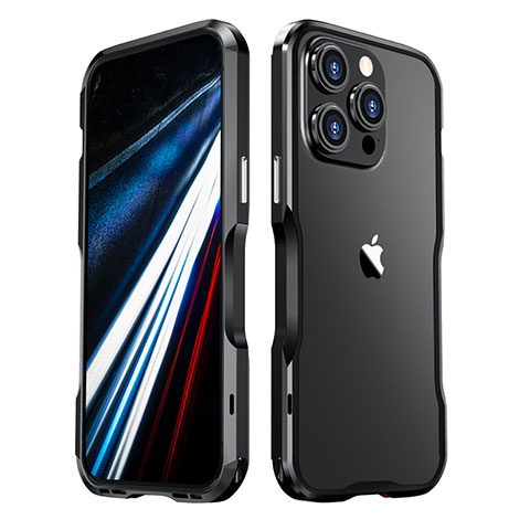 Handyhülle Hülle Luxus Aluminium Metall Rahmen Tasche LF3 für Apple iPhone 13 Pro Max Schwarz