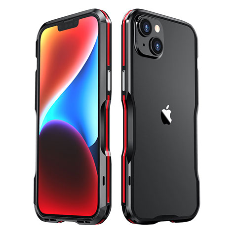 Handyhülle Hülle Luxus Aluminium Metall Rahmen Tasche LF3 für Apple iPhone 13 Rot und Schwarz