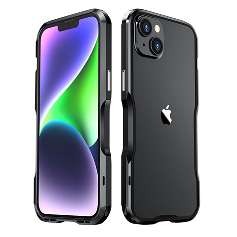 Handyhülle Hülle Luxus Aluminium Metall Rahmen Tasche LF3 für Apple iPhone 14 Plus Schwarz