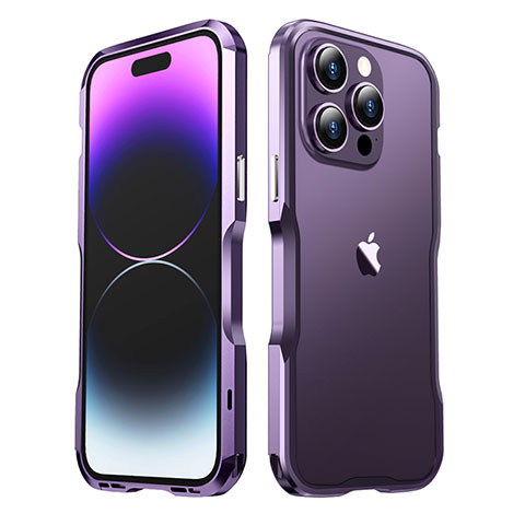 Handyhülle Hülle Luxus Aluminium Metall Rahmen Tasche LF3 für Apple iPhone 14 Pro Violett