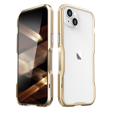 Handyhülle Hülle Luxus Aluminium Metall Rahmen Tasche LF3 für Apple iPhone 15 Plus Gold