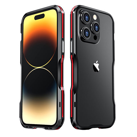 Handyhülle Hülle Luxus Aluminium Metall Rahmen Tasche LF3 für Apple iPhone 15 Pro Max Rot und Schwarz