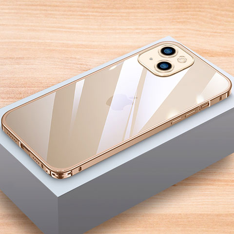 Handyhülle Hülle Luxus Aluminium Metall Rahmen Tasche LK1 für Apple iPhone 15 Gold