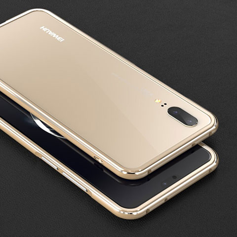 Handyhülle Hülle Luxus Aluminium Metall Rahmen Tasche M01 für Huawei P20 Gold