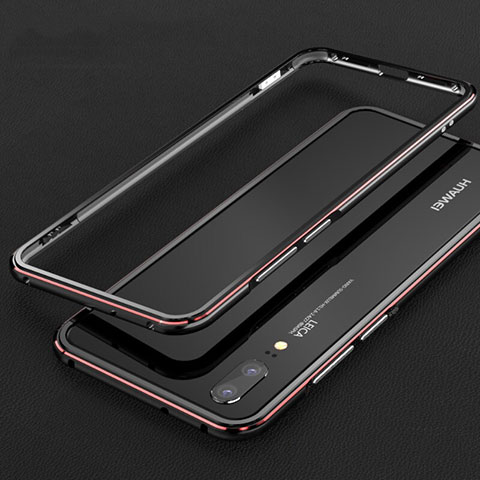 Handyhülle Hülle Luxus Aluminium Metall Rahmen Tasche M01 für Huawei P20 Rot und Schwarz