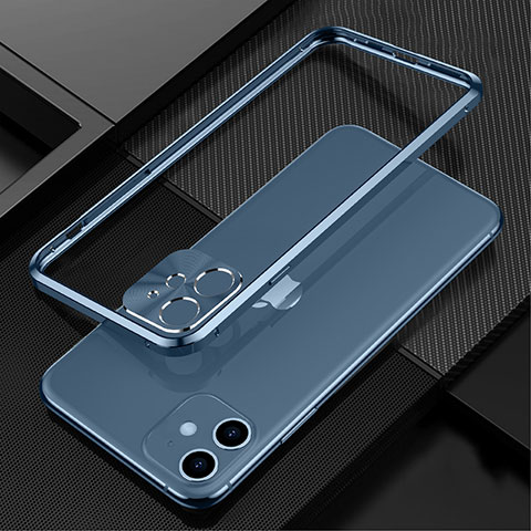 Handyhülle Hülle Luxus Aluminium Metall Rahmen Tasche N01 für Apple iPhone 12 Mini Blau