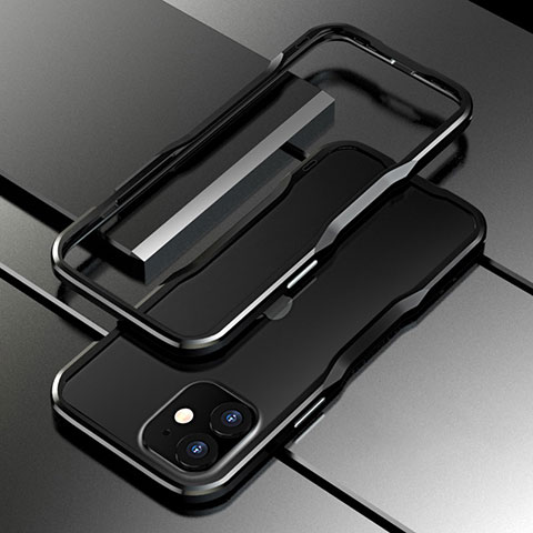 Handyhülle Hülle Luxus Aluminium Metall Rahmen Tasche N02 für Apple iPhone 12 Mini Schwarz