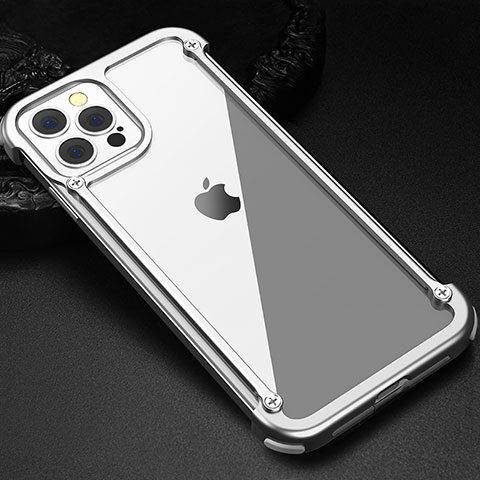 Handyhülle Hülle Luxus Aluminium Metall Rahmen Tasche N04 für Apple iPhone 12 Pro Max Silber