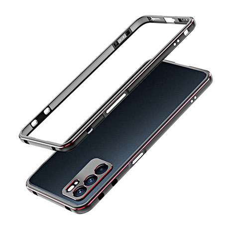 Handyhülle Hülle Luxus Aluminium Metall Rahmen Tasche S01 für Oppo Reno6 Pro 5G India Rot und Schwarz