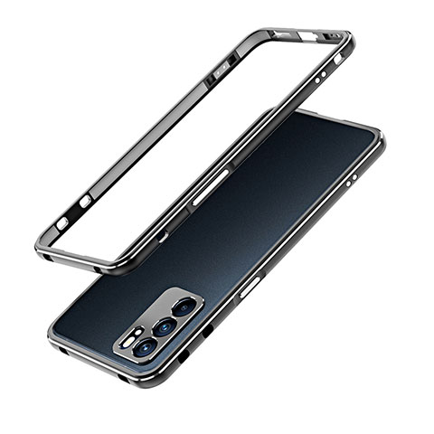 Handyhülle Hülle Luxus Aluminium Metall Rahmen Tasche S01 für Oppo Reno6 Pro 5G India Silber und Schwarz