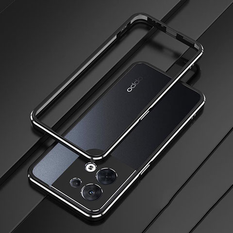 Handyhülle Hülle Luxus Aluminium Metall Rahmen Tasche S01 für Oppo Reno8 5G Silber und Schwarz