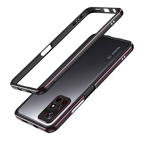 Handyhülle Hülle Luxus Aluminium Metall Rahmen Tasche S01 für Xiaomi Poco M4 Pro 5G Rot und Schwarz