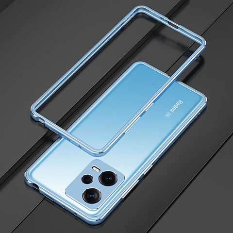 Handyhülle Hülle Luxus Aluminium Metall Rahmen Tasche S01 für Xiaomi Poco X5 5G Silber und Blau