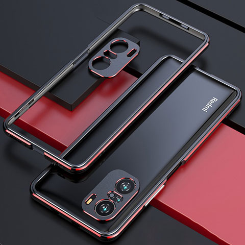 Handyhülle Hülle Luxus Aluminium Metall Rahmen Tasche S01 für Xiaomi Redmi K40 Pro 5G Rot und Schwarz