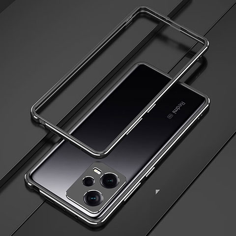 Handyhülle Hülle Luxus Aluminium Metall Rahmen Tasche S01 für Xiaomi Redmi Note 12 Pro 5G Schwarz