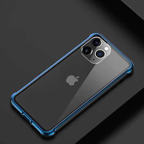 Handyhülle Hülle Luxus Aluminium Metall Rahmen Tasche T01 für Apple iPhone 11 Pro Blau