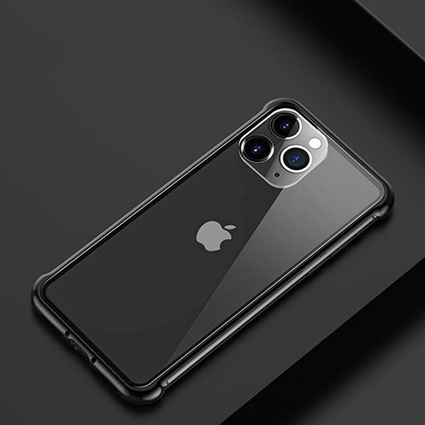 Handyhülle Hülle Luxus Aluminium Metall Rahmen Tasche T01 für Apple iPhone 11 Pro Max Schwarz