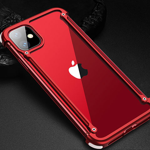 Handyhülle Hülle Luxus Aluminium Metall Rahmen Tasche T01 für Apple iPhone 11 Rot