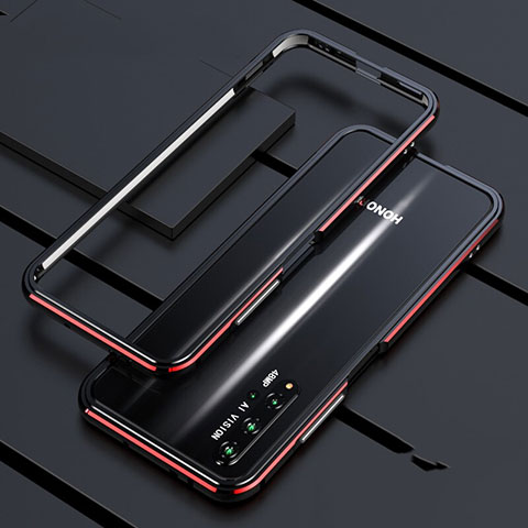 Handyhülle Hülle Luxus Aluminium Metall Rahmen Tasche T01 für Huawei Honor 20 Rot und Schwarz