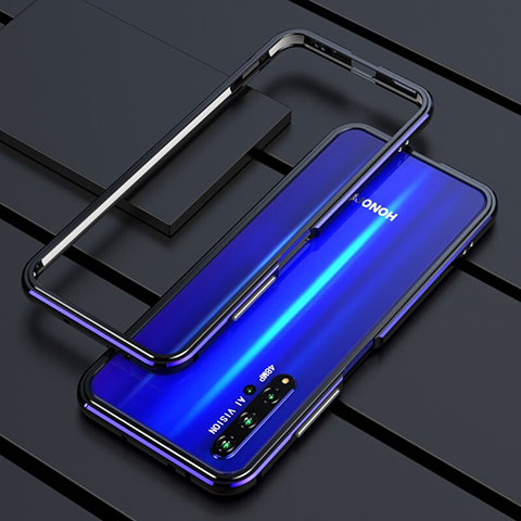 Handyhülle Hülle Luxus Aluminium Metall Rahmen Tasche T01 für Huawei Honor 20S Blau und Schwarz