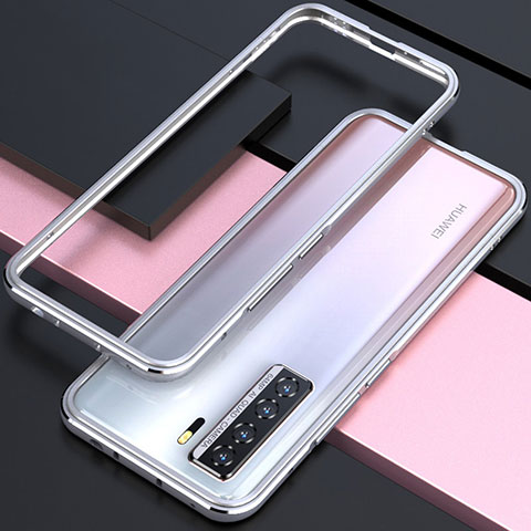 Handyhülle Hülle Luxus Aluminium Metall Rahmen Tasche T01 für Huawei Nova 7 SE 5G Silber