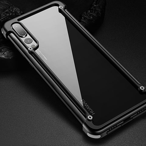 Handyhülle Hülle Luxus Aluminium Metall Rahmen Tasche T01 für Huawei P20 Pro Schwarz