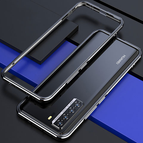 Handyhülle Hülle Luxus Aluminium Metall Rahmen Tasche T01 für Huawei P40 Lite 5G Schwarz