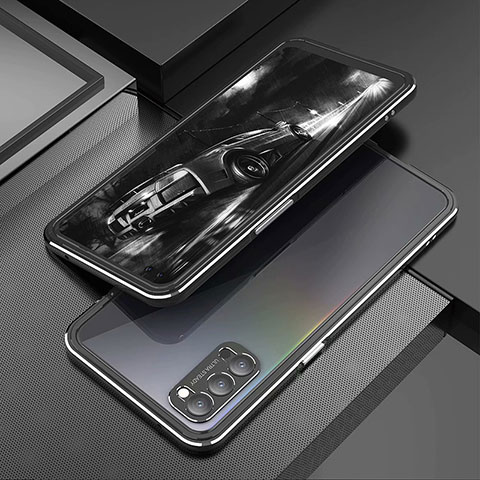 Handyhülle Hülle Luxus Aluminium Metall Rahmen Tasche T01 für Oppo Reno4 Pro 5G Schwarz