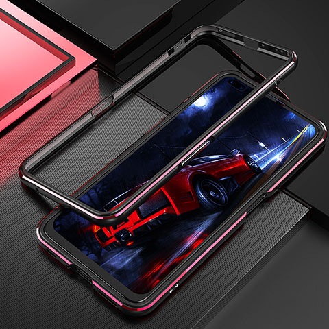 Handyhülle Hülle Luxus Aluminium Metall Rahmen Tasche T01 für Realme X50 Pro 5G Rot und Schwarz