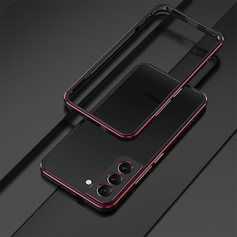 Handyhülle Hülle Luxus Aluminium Metall Rahmen Tasche T01 für Samsung Galaxy S21 5G Rot und Schwarz