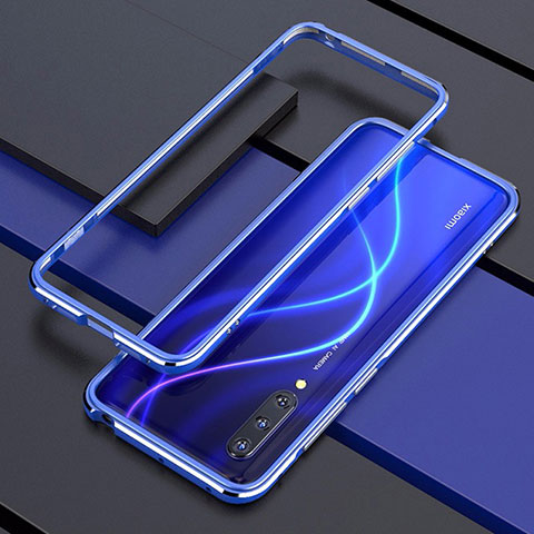 Handyhülle Hülle Luxus Aluminium Metall Rahmen Tasche T01 für Xiaomi Mi A3 Blau