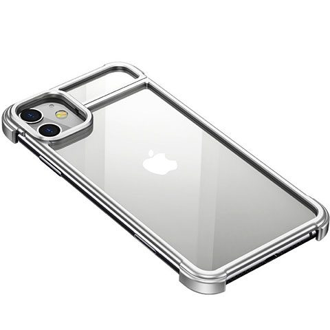 Handyhülle Hülle Luxus Aluminium Metall Rahmen Tasche T02 für Apple iPhone 11 Silber