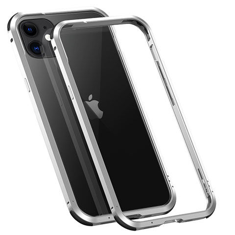 Handyhülle Hülle Luxus Aluminium Metall Rahmen Tasche T02 für Apple iPhone 12 Mini Silber