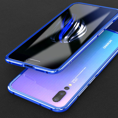 Handyhülle Hülle Luxus Aluminium Metall Rahmen Tasche T02 für Huawei P20 Pro Blau