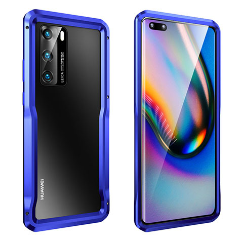 Handyhülle Hülle Luxus Aluminium Metall Rahmen Tasche T02 für Huawei P40 Blau