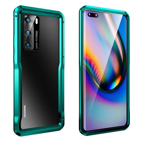 Handyhülle Hülle Luxus Aluminium Metall Rahmen Tasche T02 für Huawei P40 Cyan