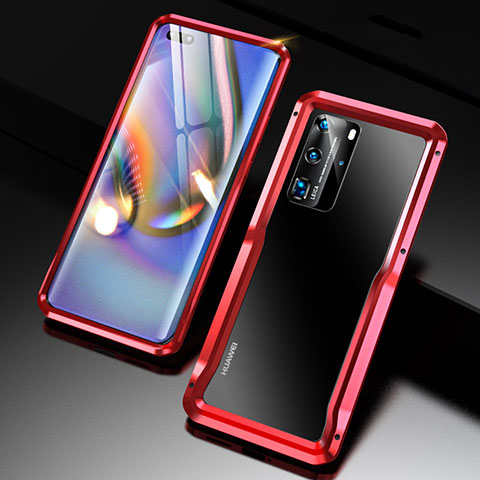 Handyhülle Hülle Luxus Aluminium Metall Rahmen Tasche T02 für Huawei P40 Pro Rot