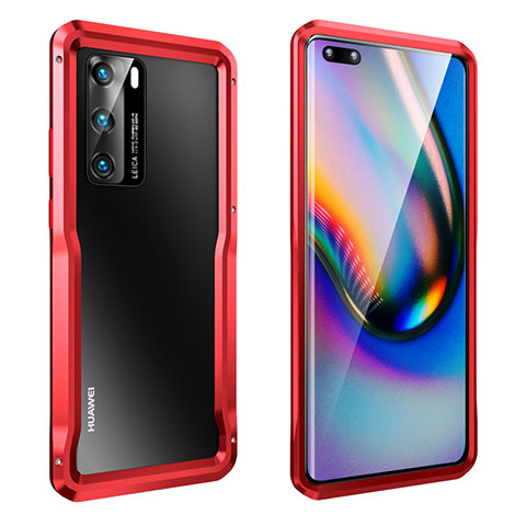 Handyhülle Hülle Luxus Aluminium Metall Rahmen Tasche T02 für Huawei P40 Rot