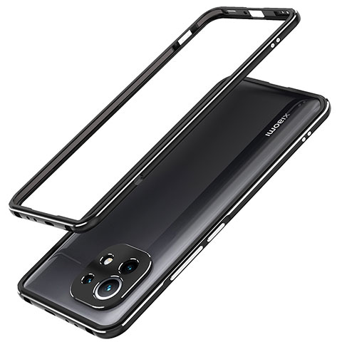 Handyhülle Hülle Luxus Aluminium Metall Rahmen Tasche T02 für Xiaomi Mi 11 Lite 5G NE Schwarz