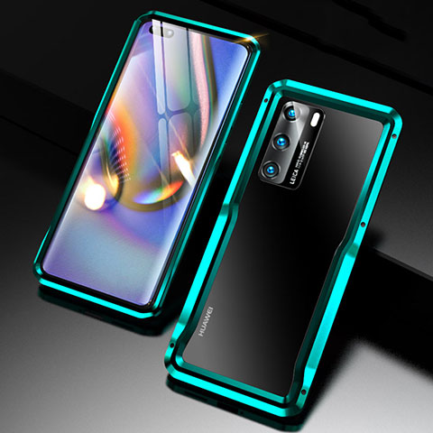 Handyhülle Hülle Luxus Aluminium Metall Rahmen Tasche T03 für Huawei P40 Cyan