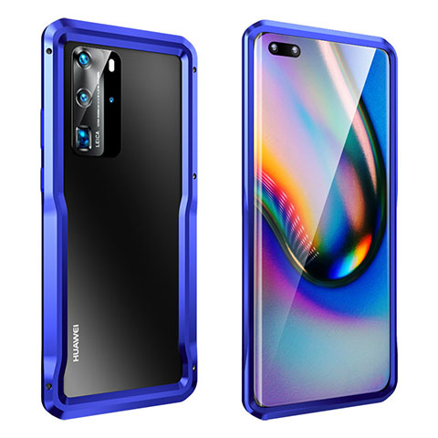 Handyhülle Hülle Luxus Aluminium Metall Rahmen Tasche T03 für Huawei P40 Pro Blau